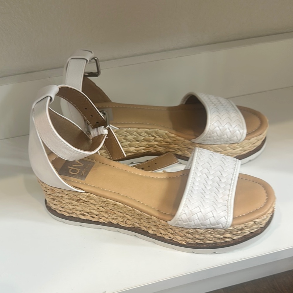 Dolce Vita Tan and White Espadrille Wedges